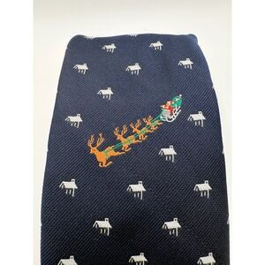 Vintage Alynn Neckwear Christmas Santa Sleigh Navy Blue Novelty Tie 1982 Mens